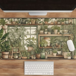 Botanical Desk Mat: Cozy Cottagecore Decor, Indoor Plants Design, Unique Watercolor Workspace Accessory