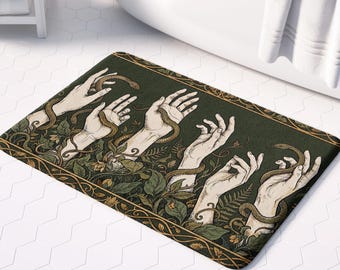 Occult Bath Mat, Gothic Serpent Hands Design, Dark Academia Home Decor Gift for Her
