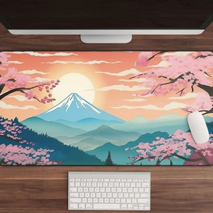 Kawaii Japanese Style Landscape Desk Mat – Anime-Inspired Cherry Blossom Design – Perfect for Gaming, Work – Vibrant, Durable, Large Size