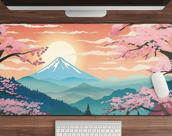 Kawaii Japanese Cherry Blossom Desk Mat: Anime Landscape Mousepad