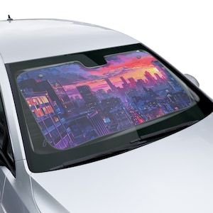 Anime Car Sun Shade - Retro Synthwave Vaporwave Style, Cute Windshield Protector for Car Enthusiasts, Cool Fathers Day Gift