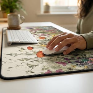 Cottagecore Desk Mat, Floral Xl Mousepad, Deskmat Aesthetic, Cute Plant Keyboard Mat, Watercolor Flowers, Office Decor Top Sellers image 6
