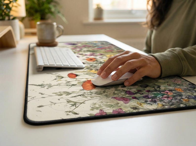 Cottagecore Desk Mat, Floral Xl Mousepad, Deskmat Aesthetic, Cute Plant Keyboard Mat, Watercolor Flowers, Office Decor Top Sellers image 6