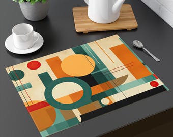 Buntes Geometrisches Tischset - Strapazierfähiger Baumwolltwill zum Essen