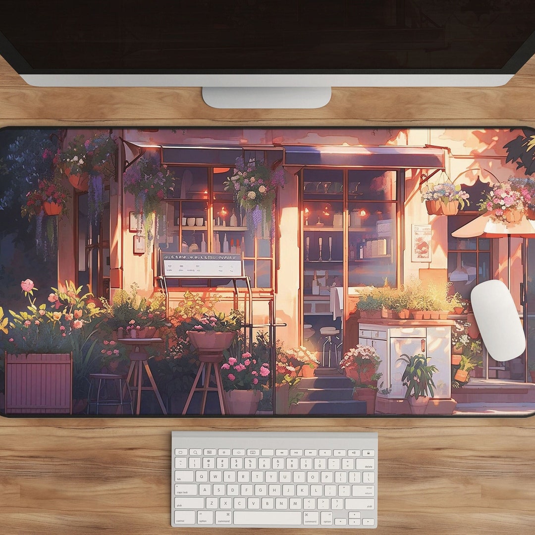 Cozy Anime Cafe Desk Mat - Coffee Shop Art, Warm Color Palette ...