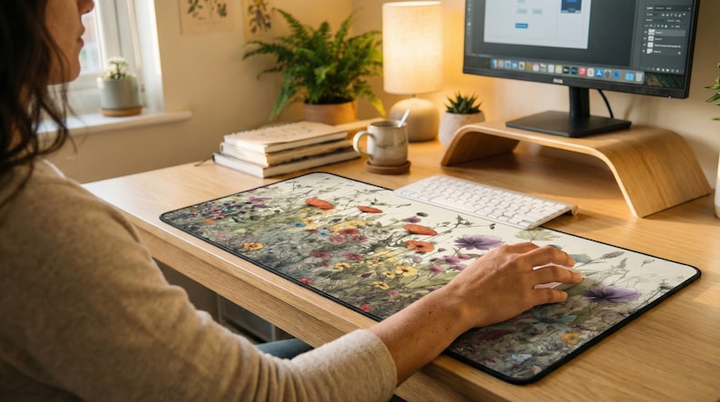 Cottagecore Desk Mat, Floral Xl Mousepad, Deskmat Aesthetic, Cute Plant Keyboard Mat, Watercolor Flowers, Office Decor Top Sellers image 9