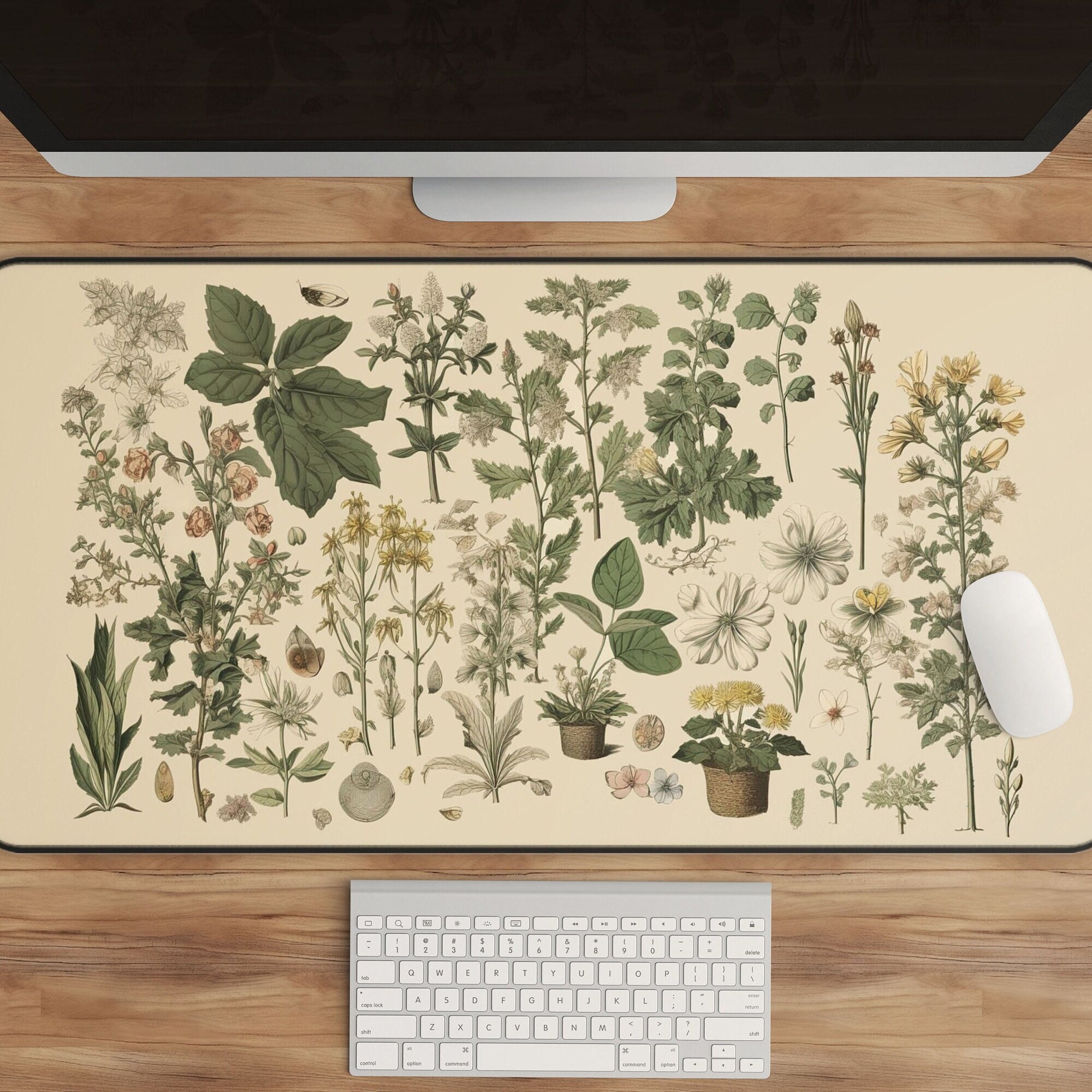 Cottagecore Desk Mat, Botanical Design, Nature Decor, Floral Mouse Pad, Garden Aesthetic, Workspace Decor, Rustic Office Theme