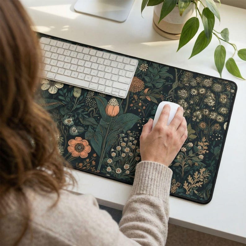 Dark Cottagecore Mat, Floral Desk Mat, Botanical Mouse Pad, Vintage Desk Mat, Wildflower Mousepad, Nature Desk Decor, Garden Desk Pad image 2