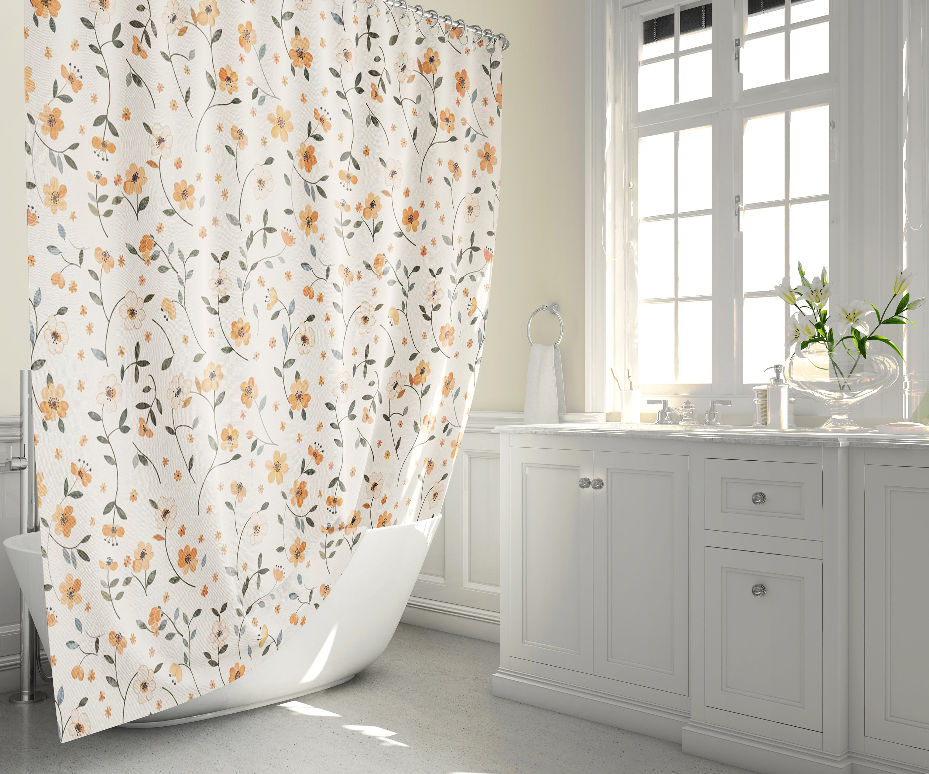 Tenda Doccia Floreale Patchwork Boho: 180x180 Cm, Fiori Selvatici E Girasoli, Lavabile Con Ganci Inclusi