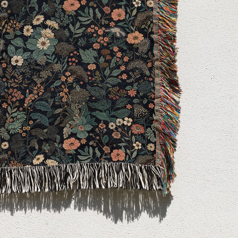 Dark Floral Blanket Woven Throw, Autumn Botanical Design, Cozy Fall Decor, Vintage Garden Style image 18