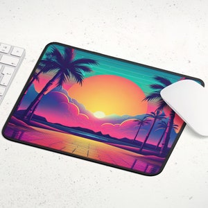 thumbnail image 2 of Retro Vaporwave Mouse Pad - Neon 80s Aesthetic Desk Mat - Synthwave... 2 of 14