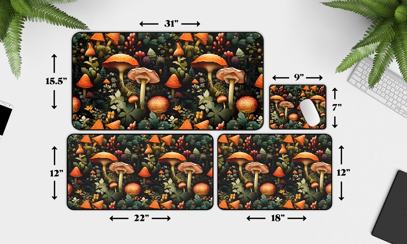 Pilz Schreibtischmatte, dunkles Cottagecore botanisches Muster, Gothic Decor Bild 5