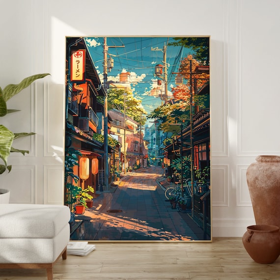 Tokyo Cityscape Poster, Manga-style Japanese Wall Art, Anime