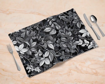 Botanical Placemat: Monochrome Floral Elegance for Modern Table Settings, Perfect for Home Entertaining