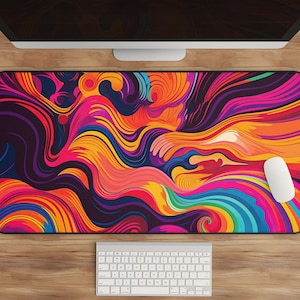 Psychedelic Desk Mat - Rainbow Swirl Mousepad with Abstract Design, Ideal for Adding a Trippy Touch to Office Decor