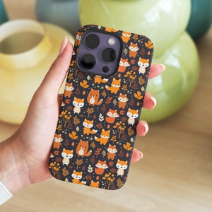 Cute Fox Phone Case: Kawaii Fall Decor for Your Phone, Cartoon Fox and Golden Leaves Design, Perfect Gift for Fox Lovers