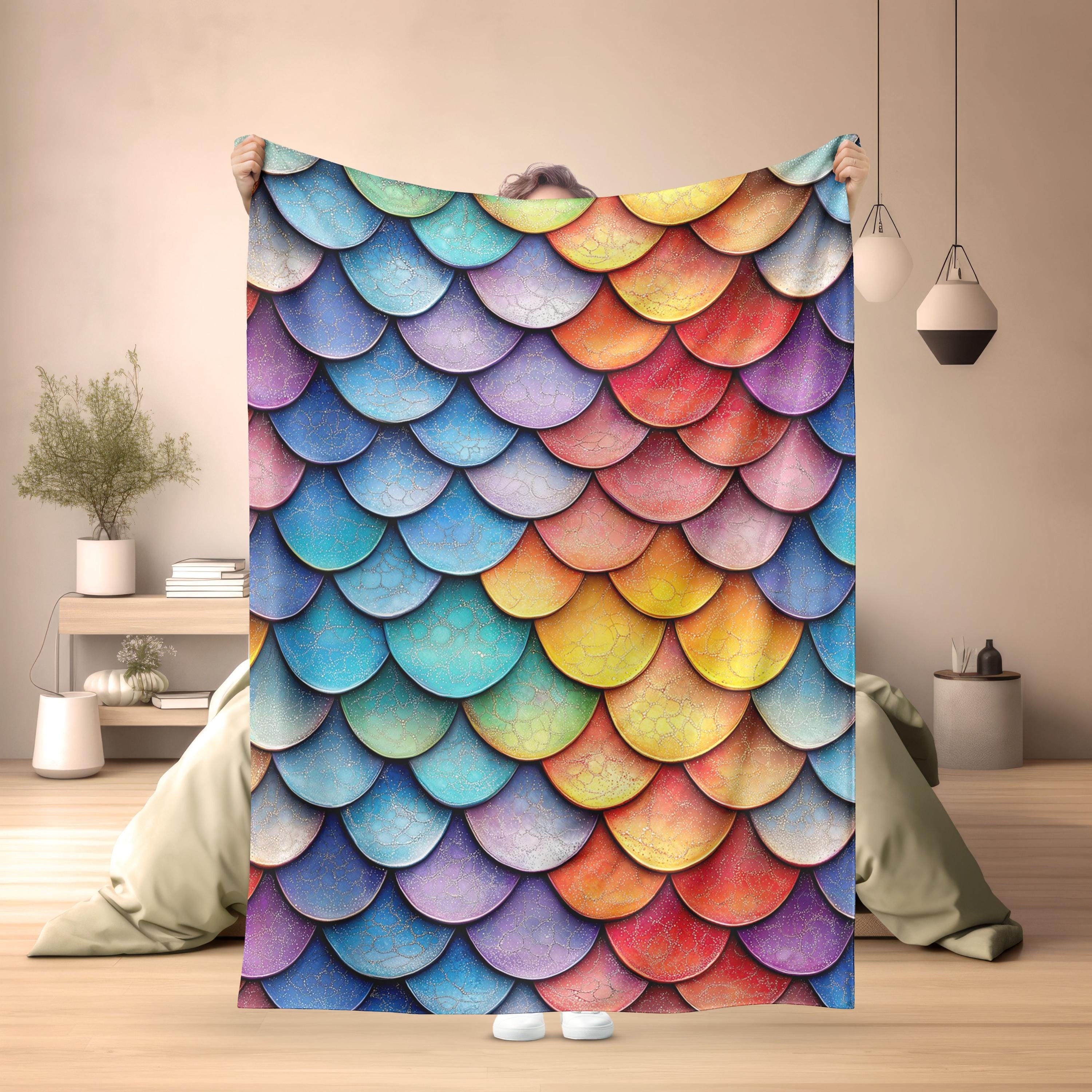 Dragon Scale Blanket: Vibrant Cozy Throw, Boho Home Decor, Comfy Loungewear, Gift for Her, Soft Couch Cover