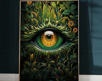 Emerald Green Eye Surreal Poster: Maximalist Bohemian Wall Art