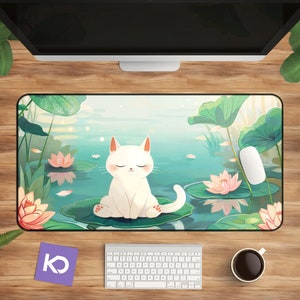 Cute Cat Desk Mat - Large Kawaii Mousepad for Anime Cat Lovers, Perfect Desk Decor for Gaming and Lofi Vibes