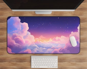 Anime Cloudscape Desk Mat: Kawaii Clouds, Colorful Gaming Pad