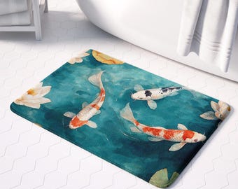 Tappetino da bagno con pesci koi, tappeto assorbente in memory foam, arredo bagno antiscivolo