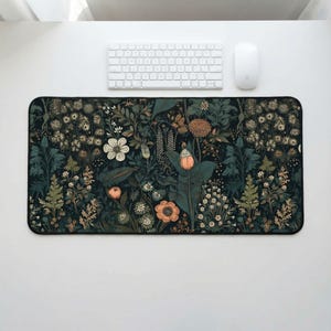Dark Cottagecore Mat, Floral Desk Mat, Botanical Mouse Pad, Vintage Desk Mat, Wildflower Mousepad, Nature Desk Decor, Garden Desk Pad image 3