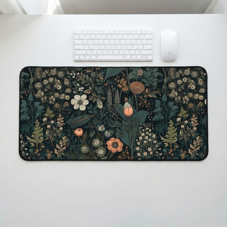 Dark Cottagecore Mat, Floral Desk Mat, Botanical Mouse Pad, Vintage Desk Mat, Wildflower Mousepad, Nature Desk Decor, Garden Desk Pad image 3