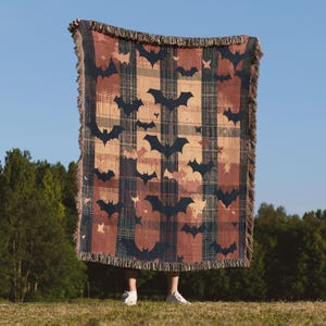 Plaid Autumn Leaves Woven Blanket, Cozy Fall Decor, Rustic Cabin Throw, Warm Holiday Blanket, Farmhouse Autumn Accent