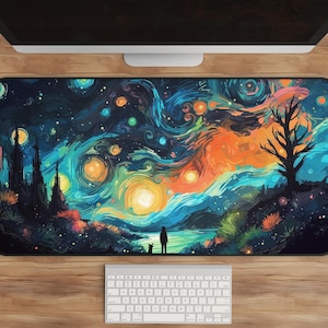 Starry Night Sky Desk Mat: Psychedelic Gaming Mousepad