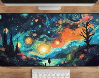 Starry Night Sky Desk Mat: Psychedelic Gaming Mousepad