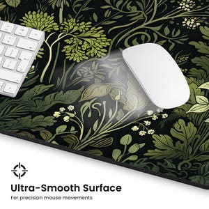 Botanical Art Nouveau Desk Mat - Sage Green Floral And Plant Detailed Design - Ideal Cute Office Decor & Extended Keyboard Mat image 10