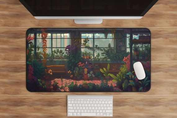 Botanical Desk Mat: Pixel Art Floral Gaming Mat