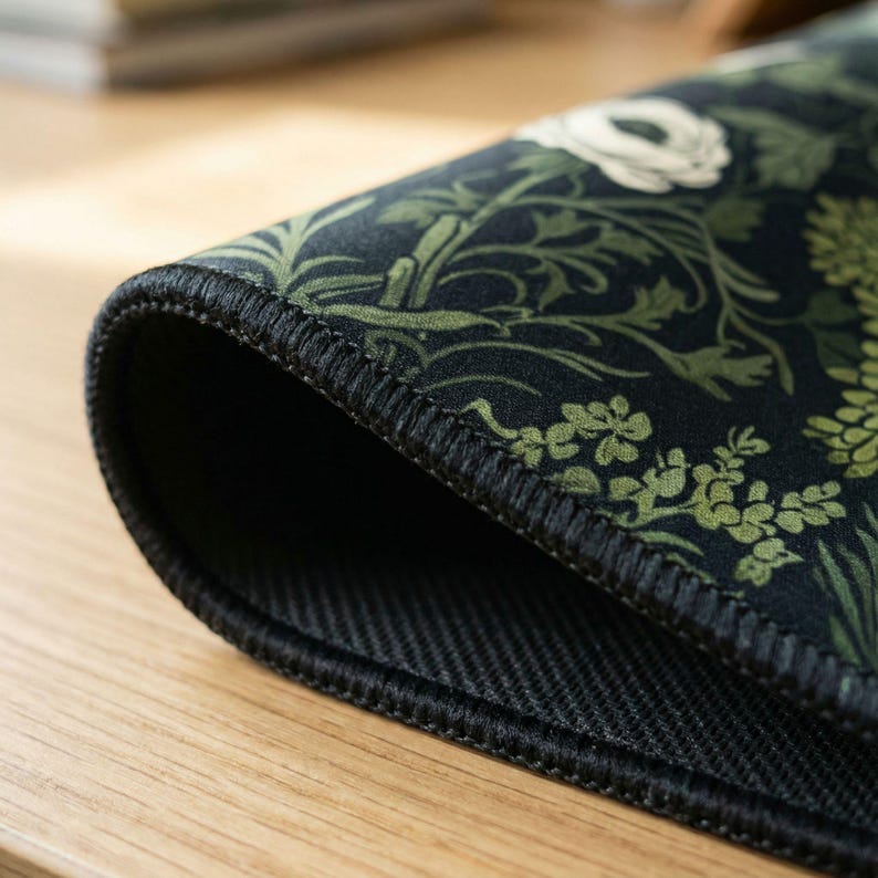 Botanical Art Nouveau Desk Mat - Sage Green Floral And Plant Detailed Design - Ideal Cute Office Decor & Extended Keyboard Mat image 4