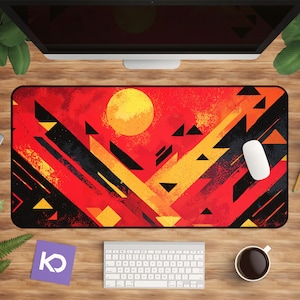 Geometric Desk Pad, Sunrise Mountain Pattern, Zen Office Large Desk Pad, Japanese Desk Mat