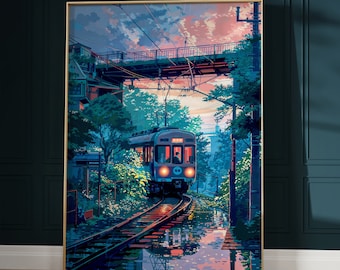 Arte impressa de trem de anime: Vaporwave Lofi Hip Hop (vários tamanhos)
