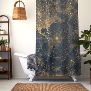 Cortina de ducha celestial: cielo estrellado para una decoración de baño mística, regalo para entusiastas de la astrología, cambio de imagen cósmico del baño