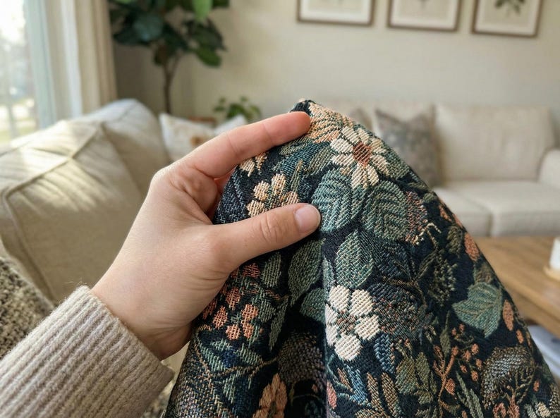 Dark Floral Blanket Woven Throw, Autumn Botanical Design, Cozy Fall Decor, Vintage Garden Style image 6