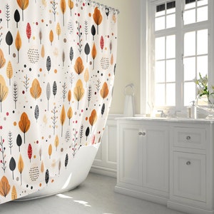 Scandinavian Shower Curtain - Boho & Mid-Century Bath Decor, Nature-Inspired, Fall Colors, Cute Minimalist Style
