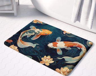 Koi Fish Memory Foam Bath Mat – Absorbent Non-Slip Bathroom Rug