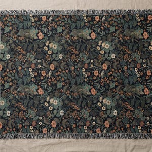 Dark Floral Blanket Woven Throw, Autumn Botanical Design, Cozy Fall Decor, Vintage Garden Style image 17