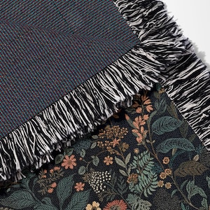 Dark Floral Blanket Woven Throw, Autumn Botanical Design, Cozy Fall Decor, Vintage Garden Style image 8