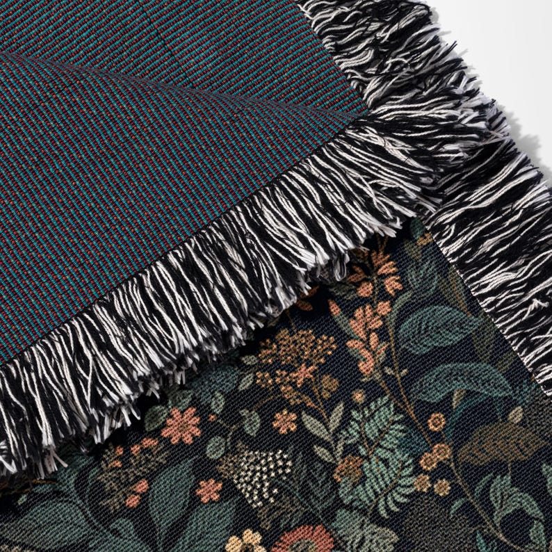 Dark Floral Blanket Woven Throw, Autumn Botanical Design, Cozy Fall Decor, Vintage Garden Style image 8