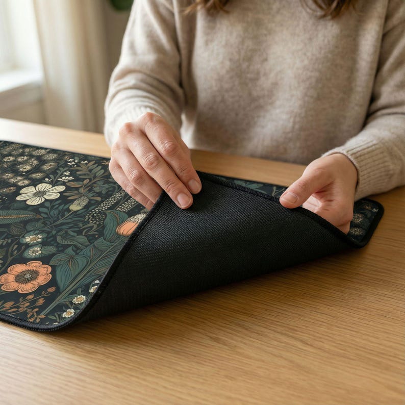 Dark Cottagecore Mat, Floral Desk Mat, Botanical Mouse Pad, Vintage Desk Mat, Wildflower Mousepad, Nature Desk Decor, Garden Desk Pad image 5