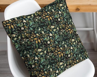 Throw Pillow Cover: Dark Floral Botanical - Black Vintage Style