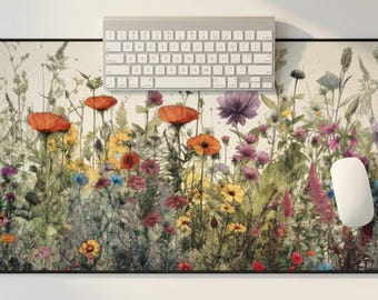 Cottagecore Desk Mat, Floral Xl Mousepad, Deskmat Aesthetic, Cute Plant Keyboard Mat, Watercolor Flowers, Office Decor Top Sellers