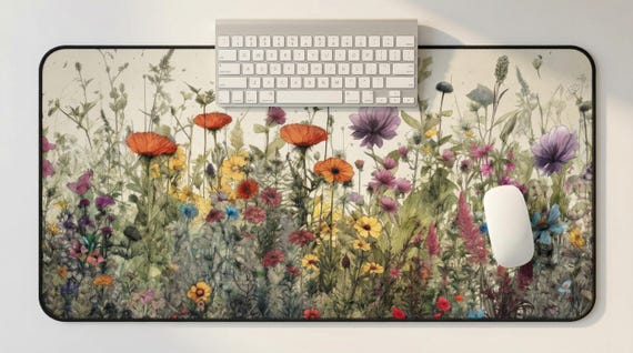 Cottagecore Desk Mat, Floral Xl Mousepad, Deskmat Aesthetic, Cute Plant Keyboard Mat, Watercolor Flowers, Office Decor Top Sellers