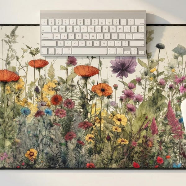 Cottagecore Desk Mat, Floral Xl Mousepad, Deskmat Aesthetic, Cute Plant Keyboard Mat, Watercolor Flowers, Office Decor Top Sellers