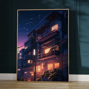 Lofi Aesthetic 18x24 Poster | AI Generated Art | Anime Cityscape & Urban Balcony Decor | Perfect Anime Gift for Fans
