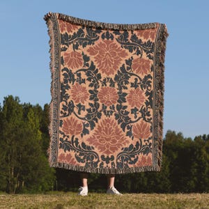 Baroque Woven Blanket, Floral Pattern, Victorian Decor, Luxury Home Decor, Chateaucore Accent