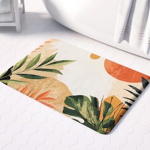 Terracotta Bath Mat: Tropical Leaf Design in Warm Earth Tones